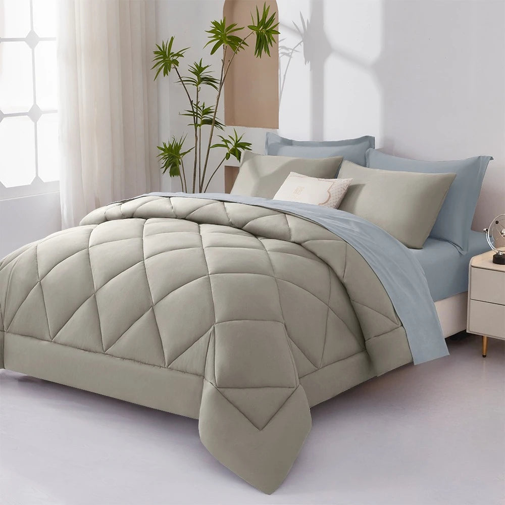 5/7pcs  Comforter Sets Queen-Breathable Comforter-Ultra-Soft Fluffy Fiber Filling, Warmth For All Seasons-Bed In A Bag .
