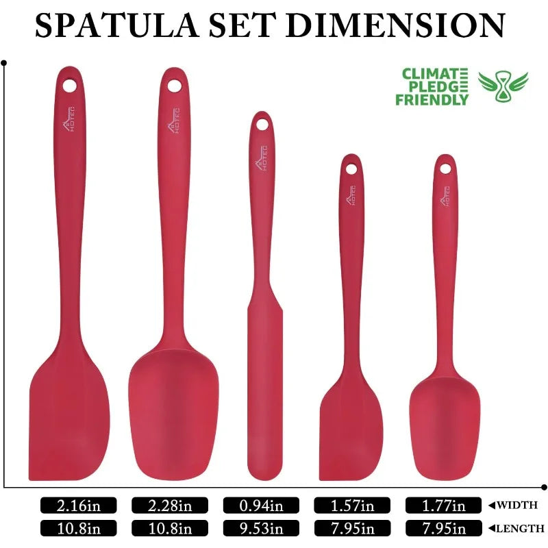 BPA Free Silicone Rubber Spatula Set, Red, Set of 5