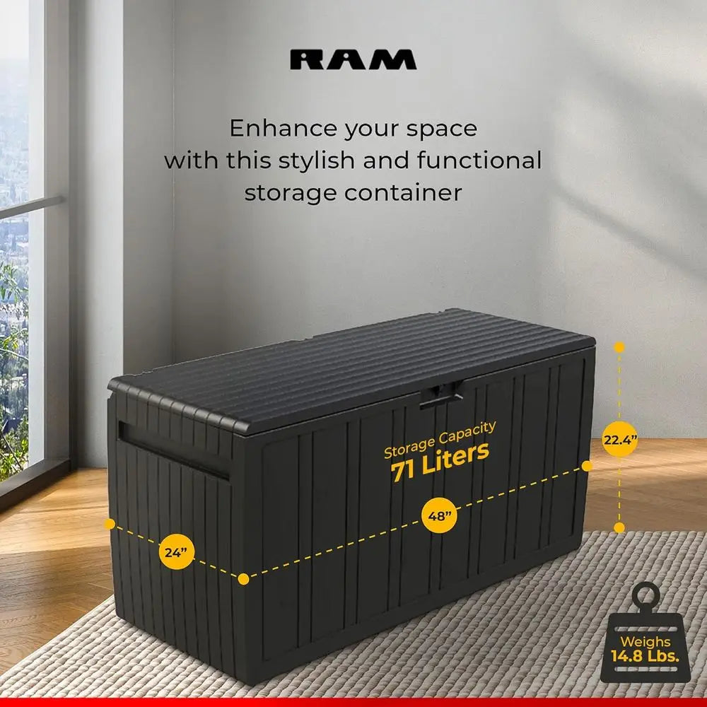 71 Gallon Plastic Outdoor Backyard Storage Bin Deck Box