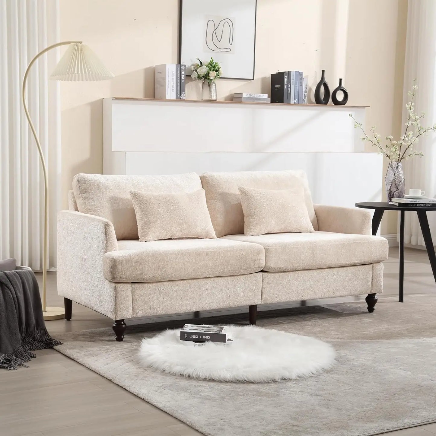 70 inch Loveseat Sofa, Mid-Century Modern Love Seat Couch with Wood Legs, Upholstered Comfy Sofa.