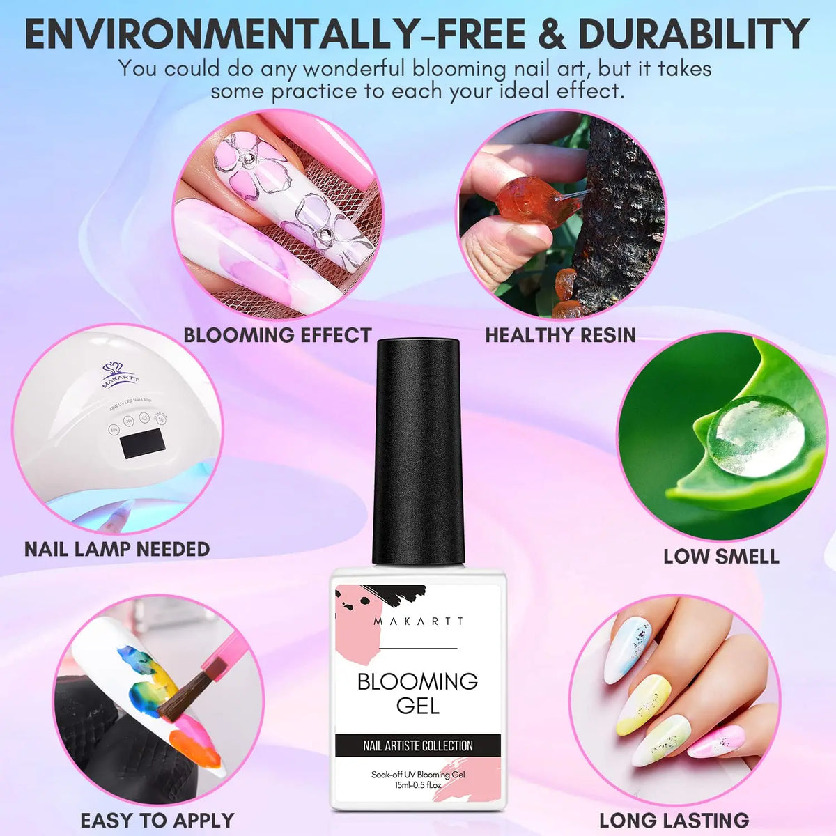 Makartt  Clear Blooming Gel, 15ml Soak Off Nail Lamp Gel Nail Polish Glossy Finish.