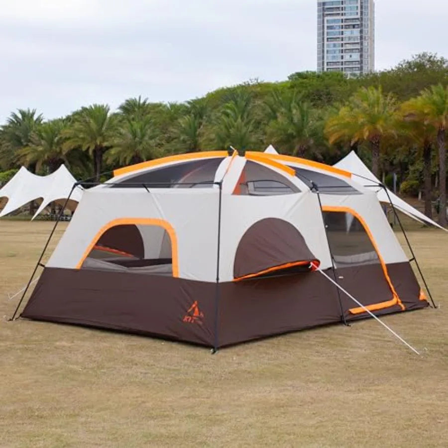 Extra Large Tent 12 PersonFamily Cabin Tents 2 Bay-Windows 2 Rooms and 3 Doors 3 Windows with Mesh Waterproof Straight Wall .