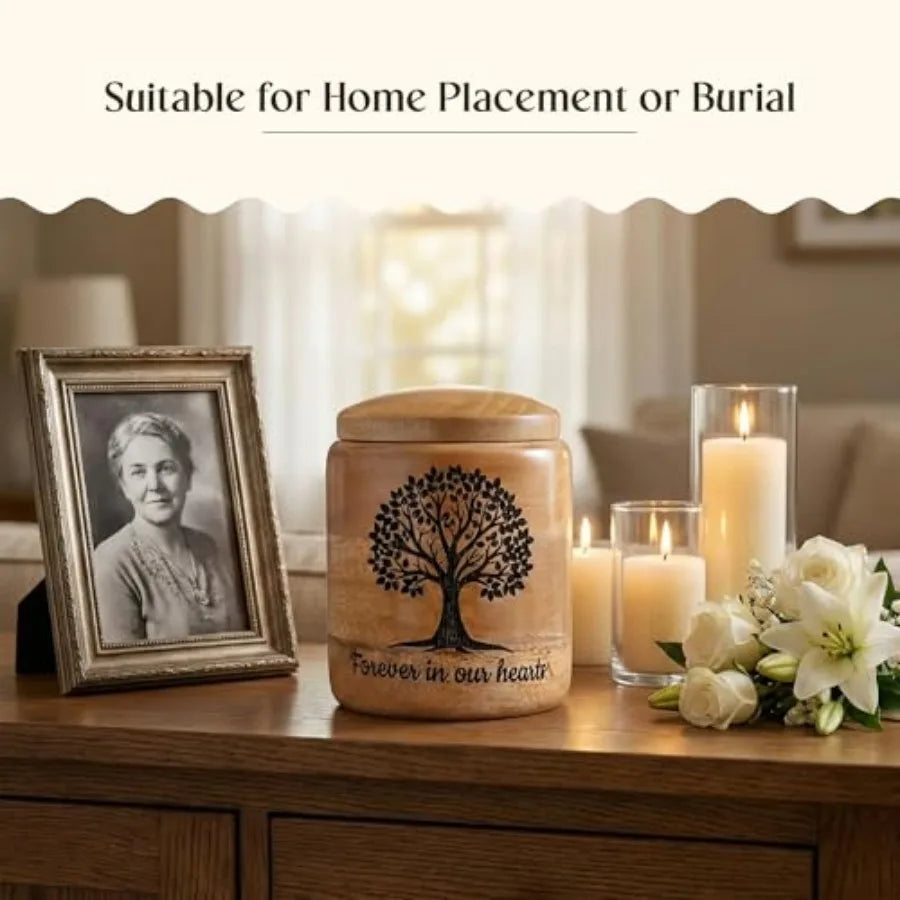Wooden Cremation Urn for Ashes birch Tree of Life Engraved Keepsake Urn, Natural Wood, Memorial for Pet or Small Remains