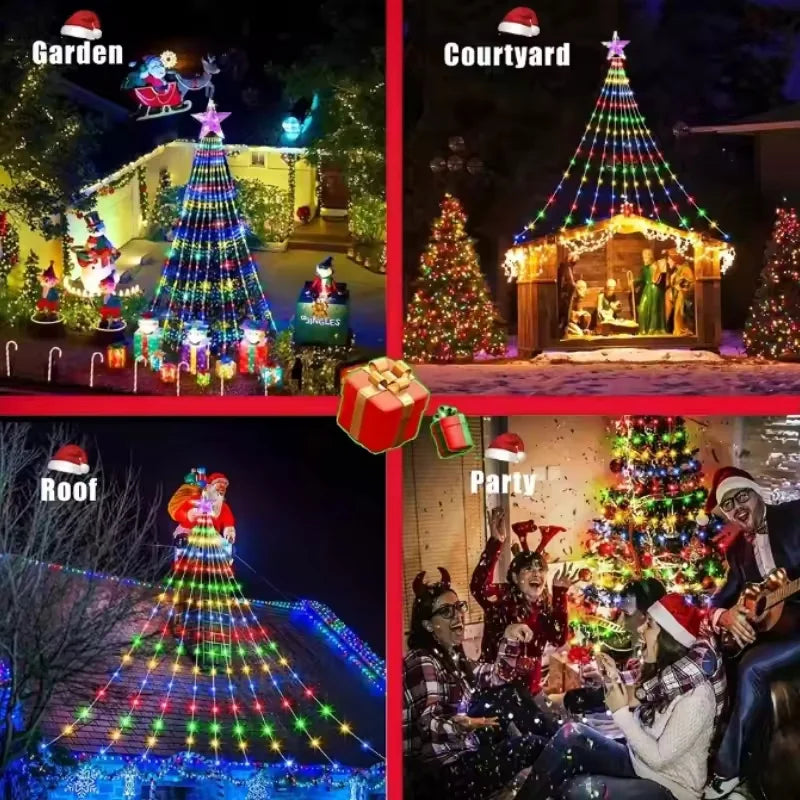 1.8CM/2.1CM RGB Christmas Tree Waterfall Lights With Star Topper,APP Remote Control . Multicolor Fairy Light