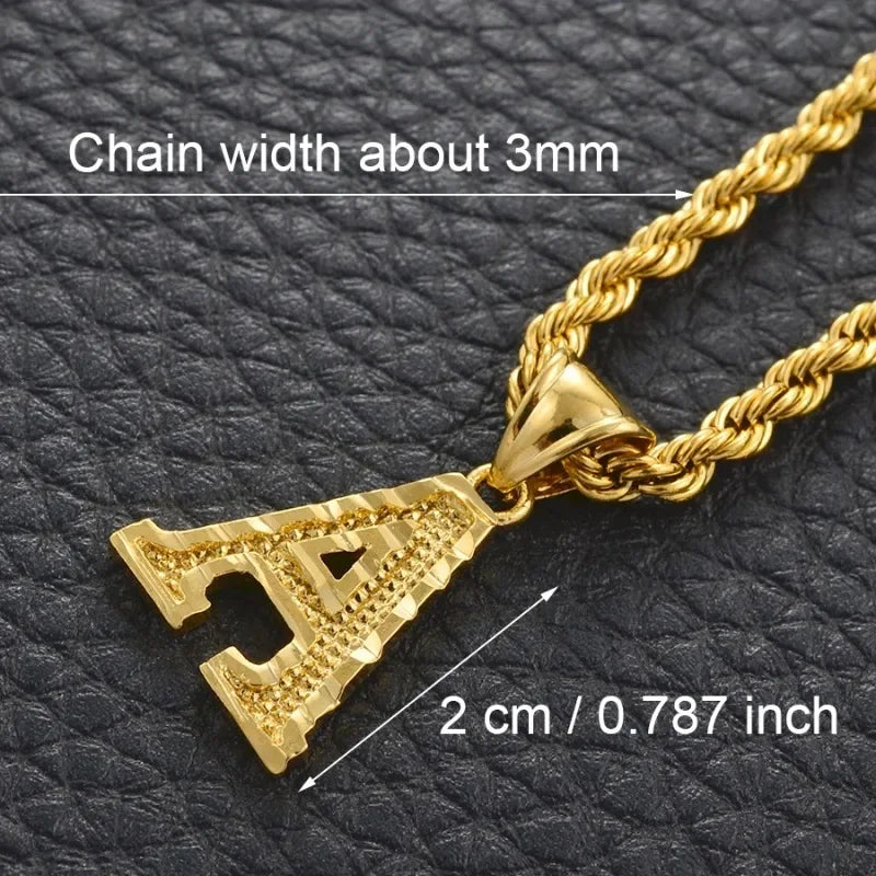 A-Z letter necklace, men's and women's gold-plated initials pendant rope chain,