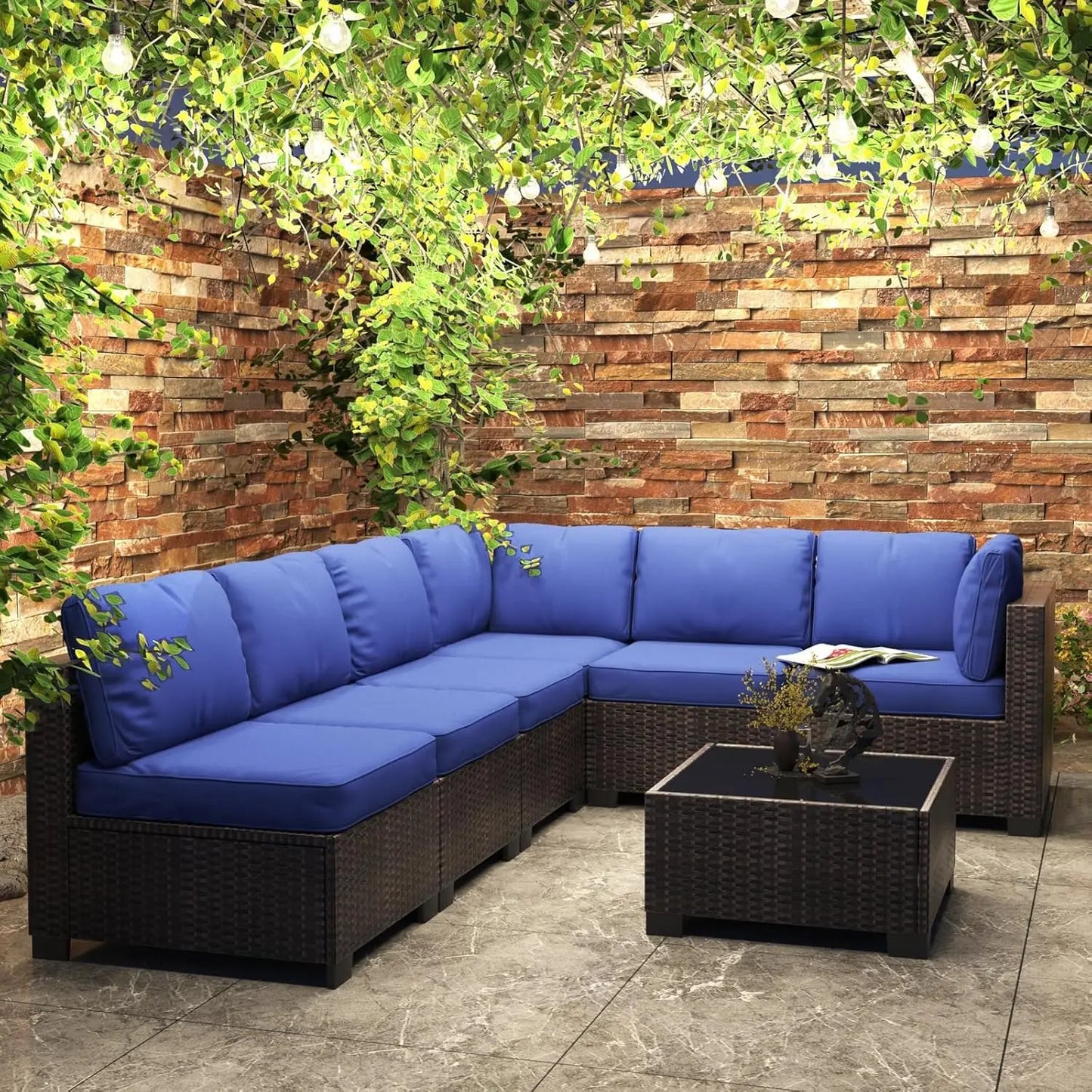 7-Piece Modular Outdoor Furniture Set, PE Rattan Wicker Sectional Modular Conversation Sofa Set, .