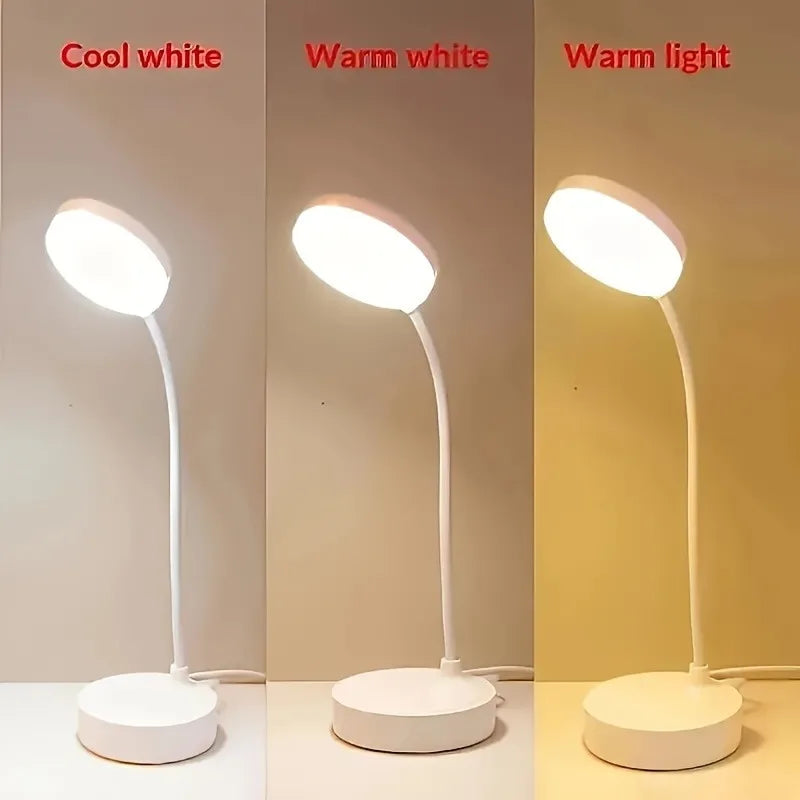 Flexible LED Desk Lamp with 3-Level Dimmer, USB Powered, Eye-Caring, Warm, White Light,