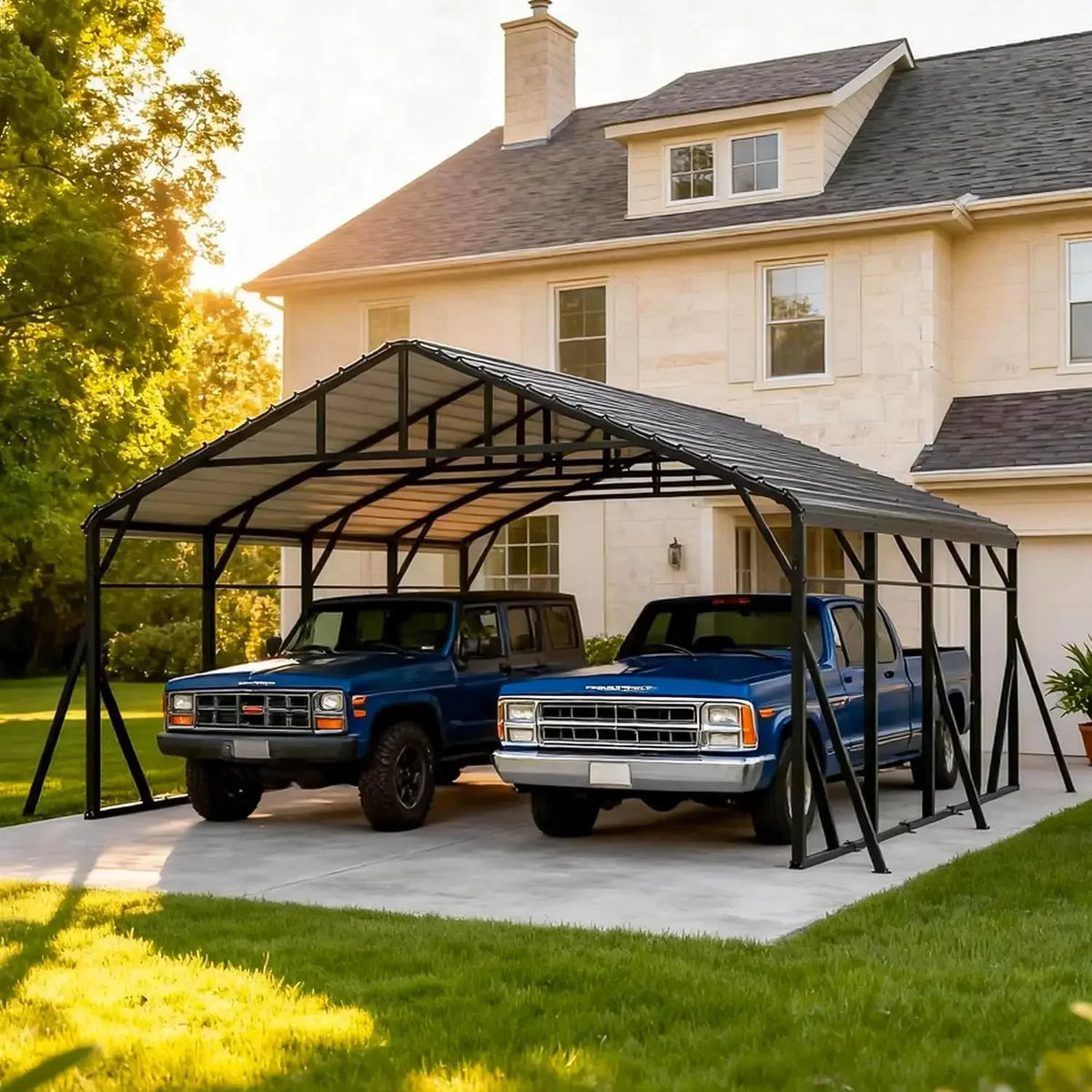 20x20 FT Heavy Duty Metal Carport Kits with Galvanized Steel Roof,