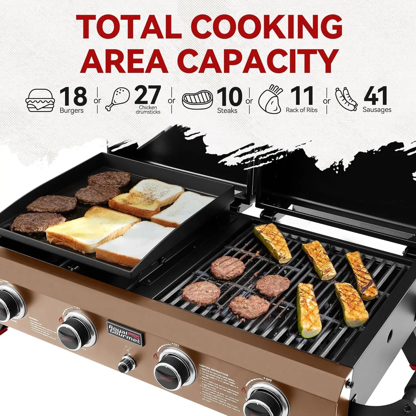 .Portable Tabletop Grill & Griddle Combo with Hood, 4-Burner Portable Propane Gas Grill Griddle Combo .