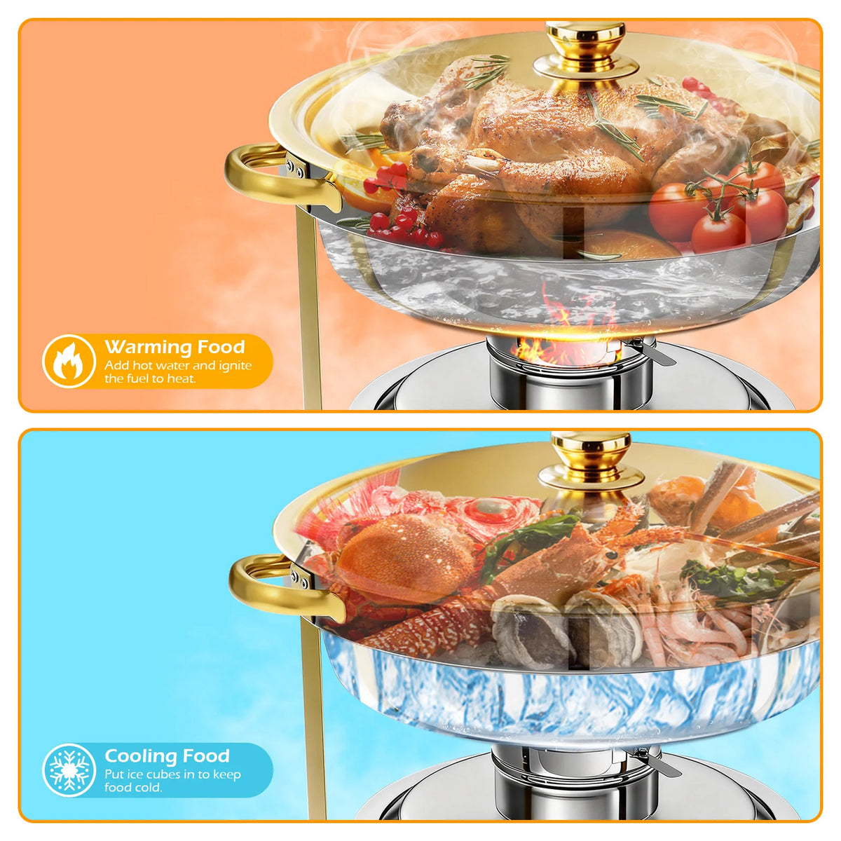 2/4/6 Pack Chafing Dish Buffet Set 5QT Round Gold-Plated Stainless Steel 316 with Glass Lids – .