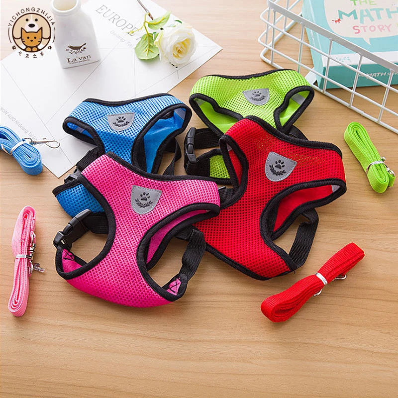 Hot summer small dog pet chest and back breathable dog chest and back suit cat outdoor traction rope .