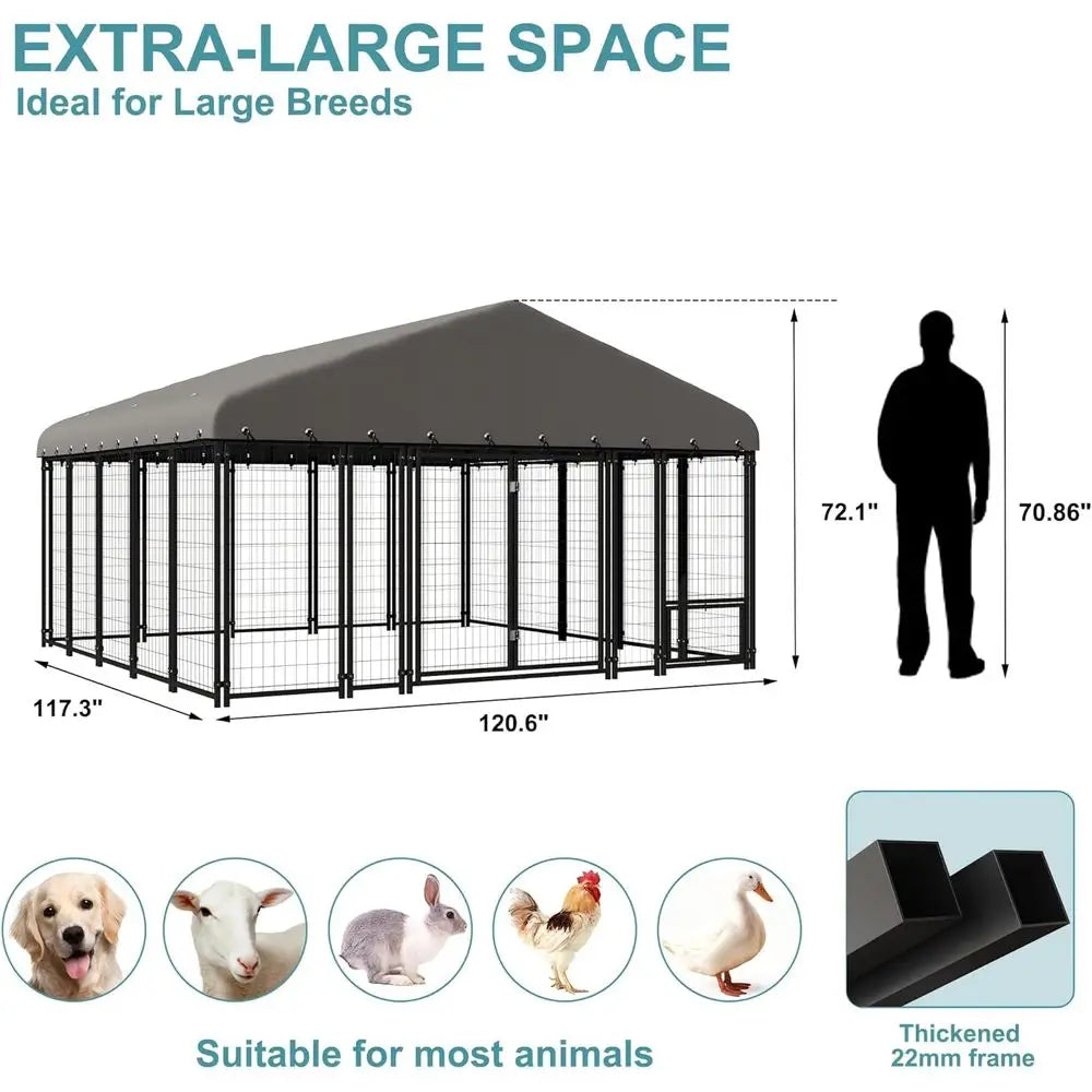 10' x 10' Durable Outdoor Dog Kennel with Double Door, Heavy-Duty Cage