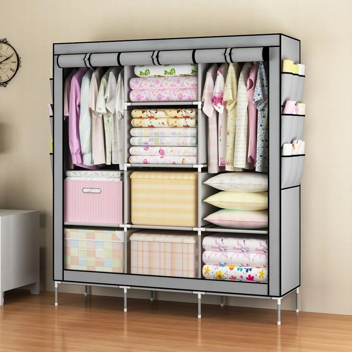 Closet Wardrobe Organizer Storage Rack Portable Clothes Shoe Clothing Shelf Dustproof Non-woven Fabric.
