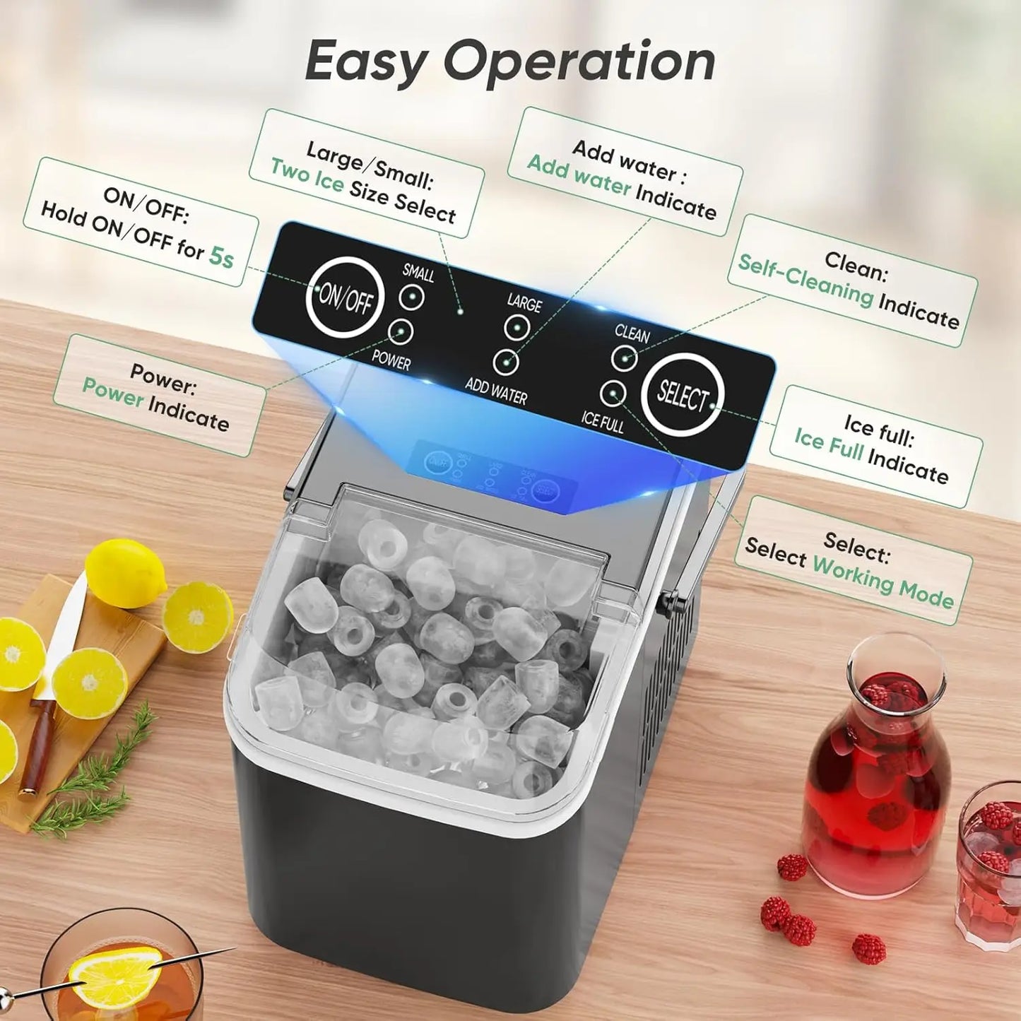 Portable Countertop Ice Maker, 26lbs/24H, 9 Cubes in 6 Mins,.