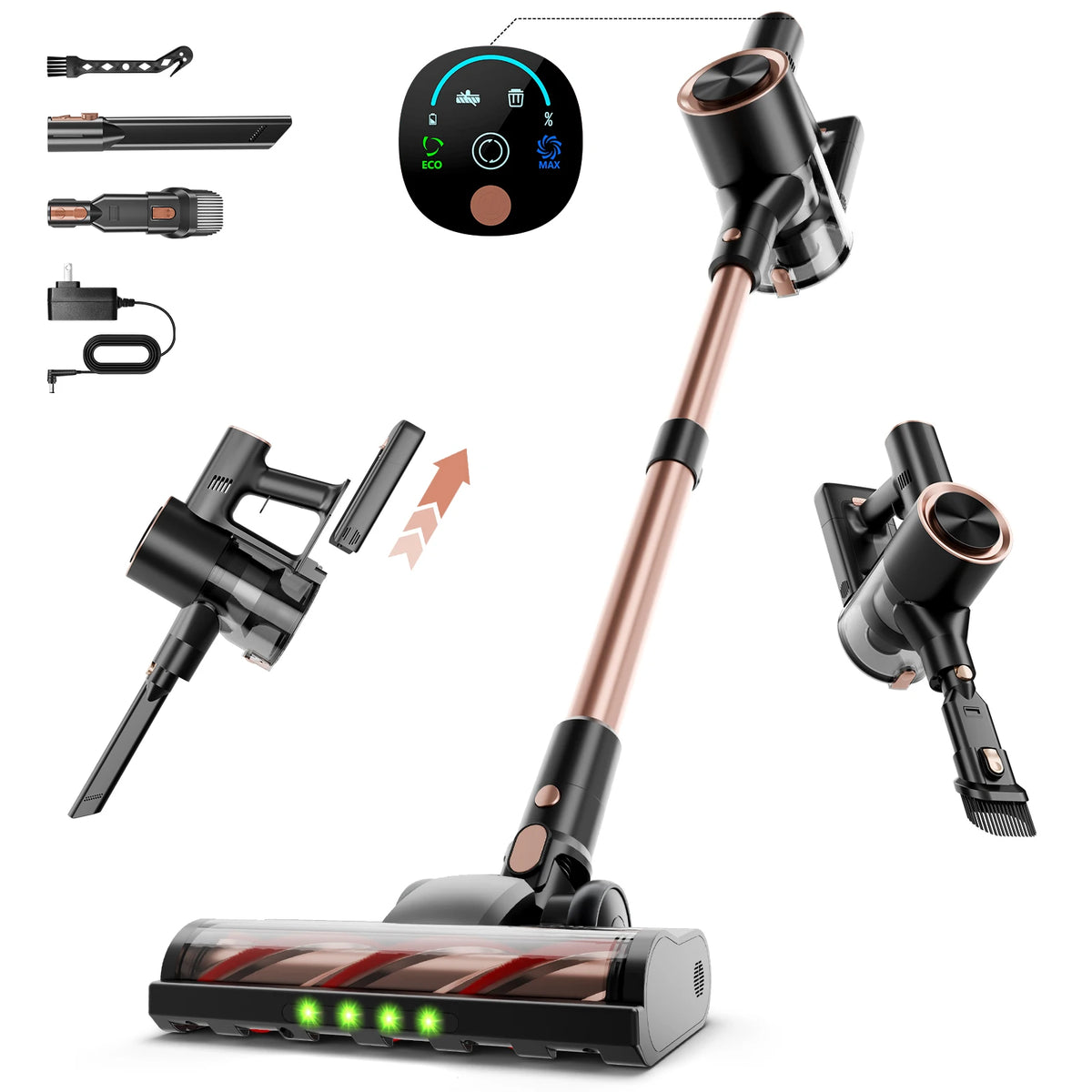 78KPa Powerful Cordless Vacuum Cleaner LED Display 45Mins Self Standing Stick Vacuum 1.5L Large Dust Cup .