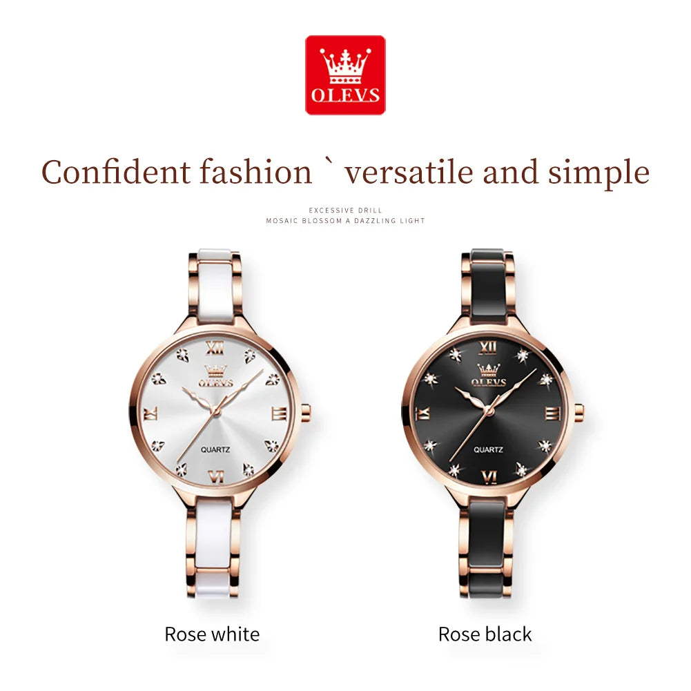 Luxury Women's Watches Elegant Fashion Ceramic Strip Waterproof.