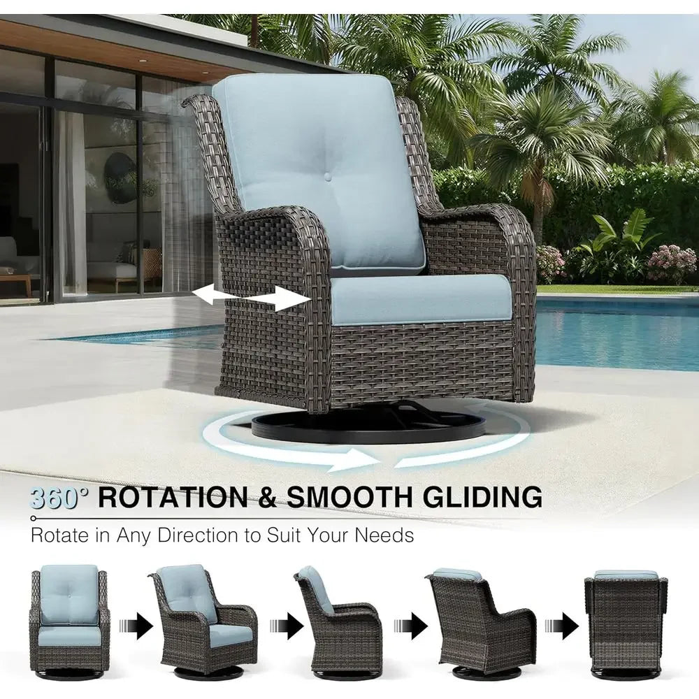 3-Piece Wicker Outdoor Swivel Rocker Set with High Back, Deep Seating, Wide Armrests, .