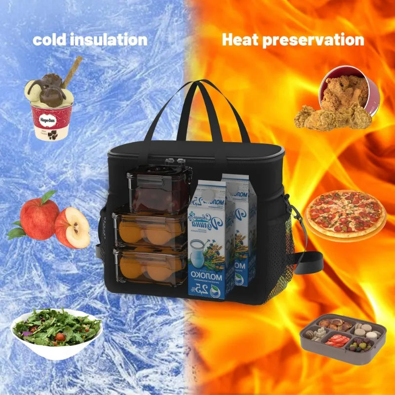 Insulated Lunch Bag, Large‑Capacity Leak‑Proof Cooler Tote Bag with Shoulder Strap, Multi‑Pocket Thermal Food Carrier. Portable Aluminium Foil Insulation .