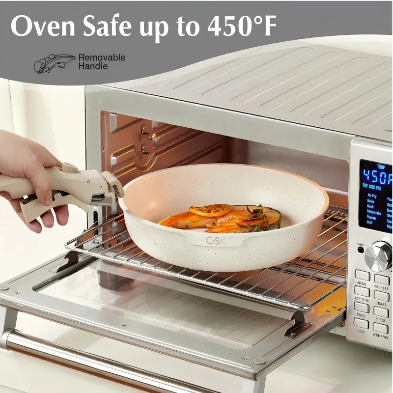 17‑Piece Detachable Handle Marble Non‑Stick Cookware Set, Oven & Dishwasher Safe .