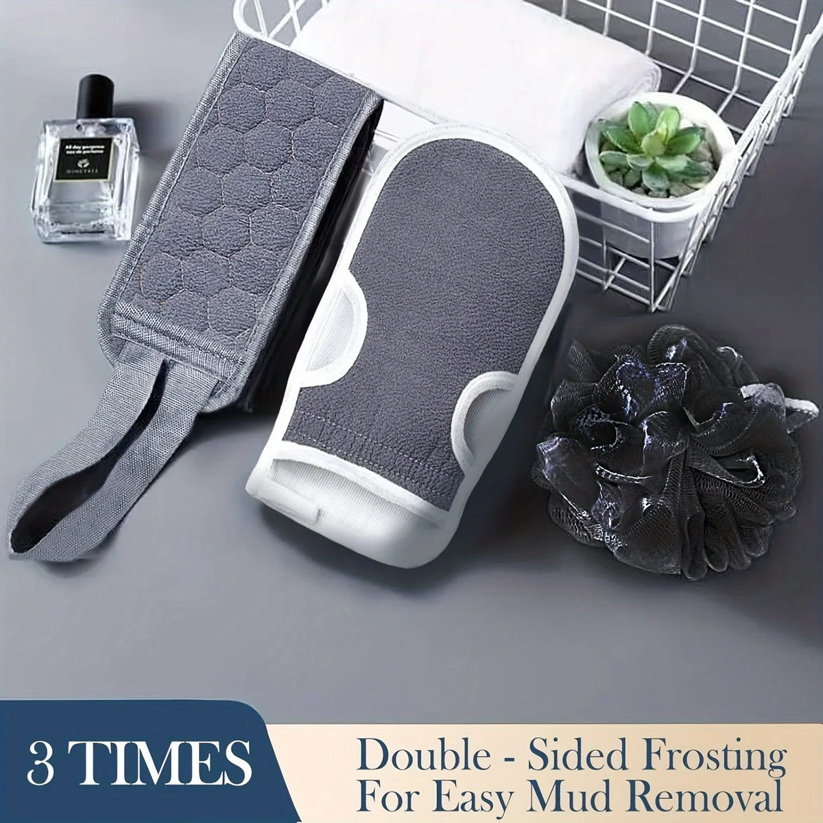 Exfoliating Body Scrubber Set - Includes Back Scrubber, Bath Glove And Shower Bath Sponge Loofah .
