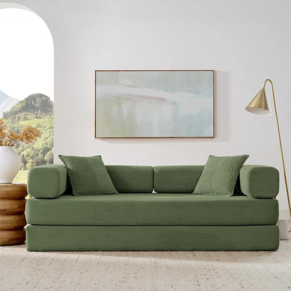 Oversized 78 Inch Corduroy Sofa Bed, Convertible Sleeper Couch.