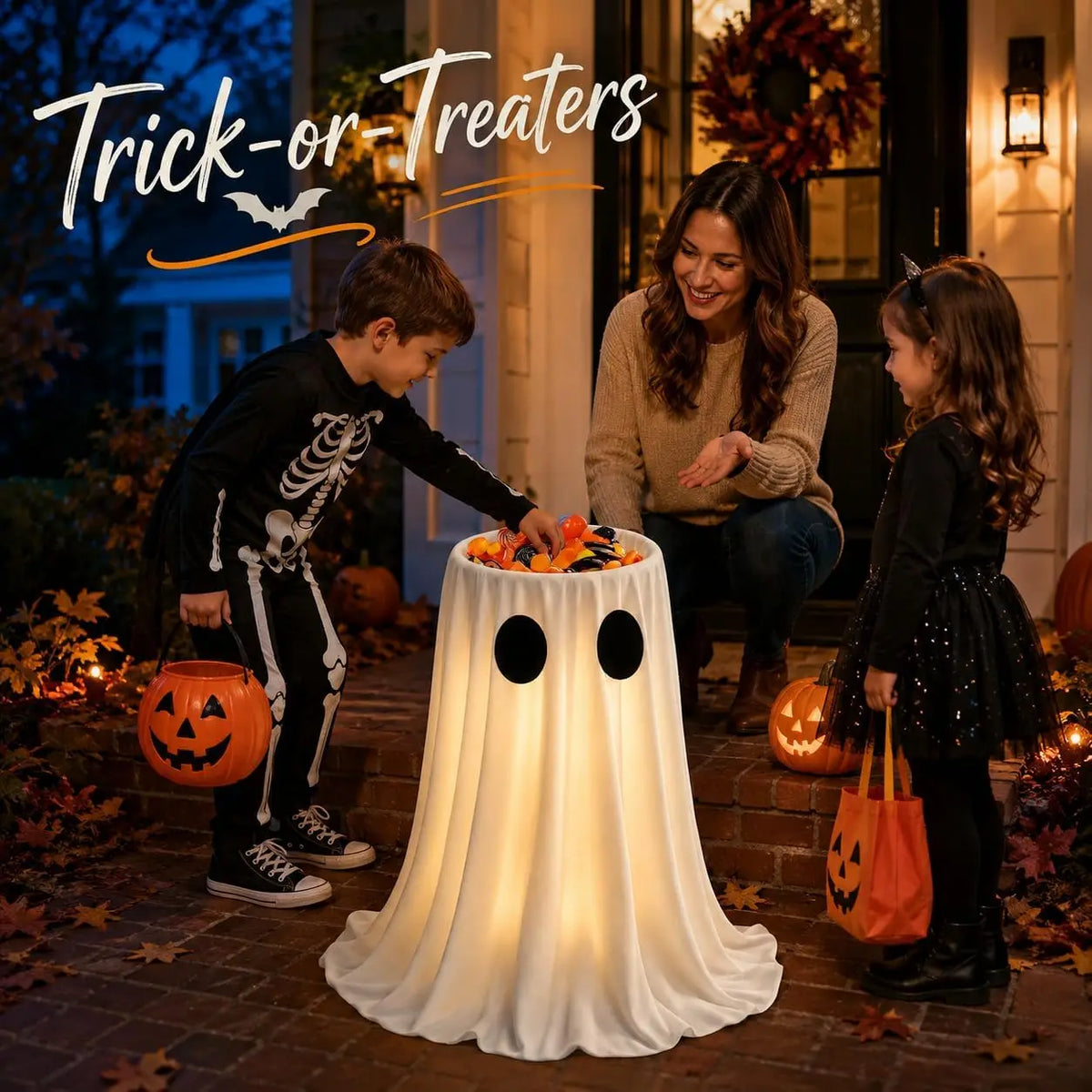 Large-Capacity Lighted Halloween Ghost Candy Bowl
