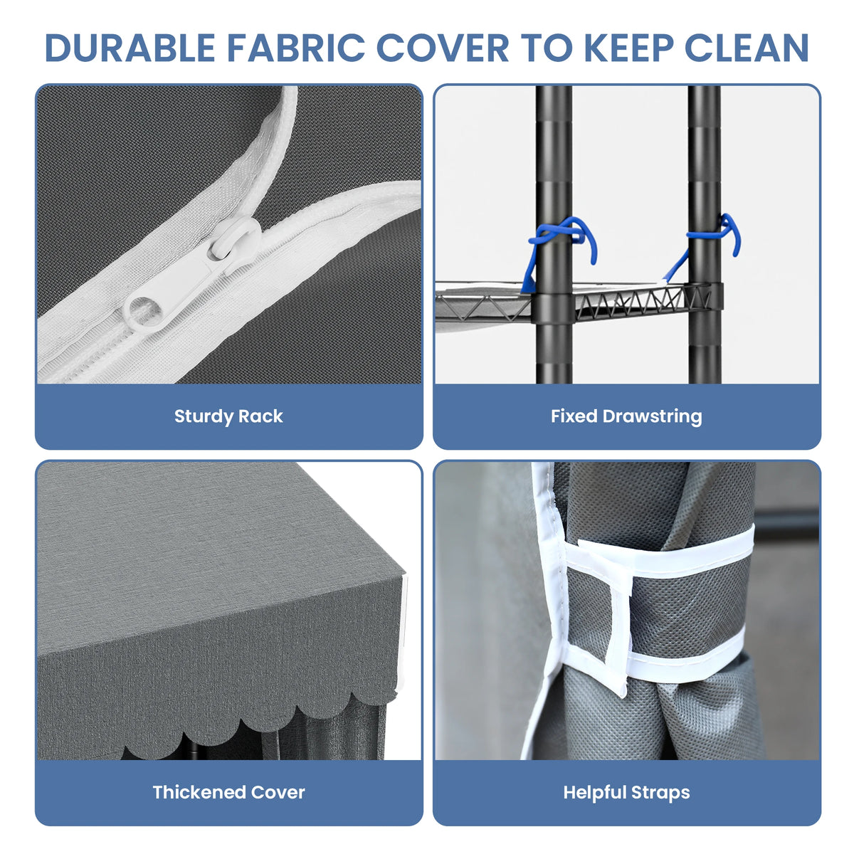Portable Closet Wardrobe Storage Clothes Rack with Adjustable Non-Woven Fabric Cover