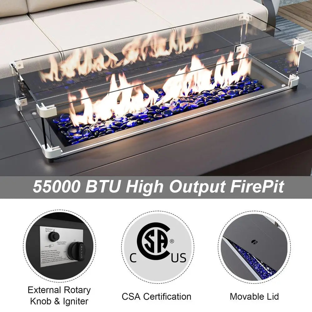 Aluminum Patio Furniture Set with Propane Fire Pit Table 5seat .