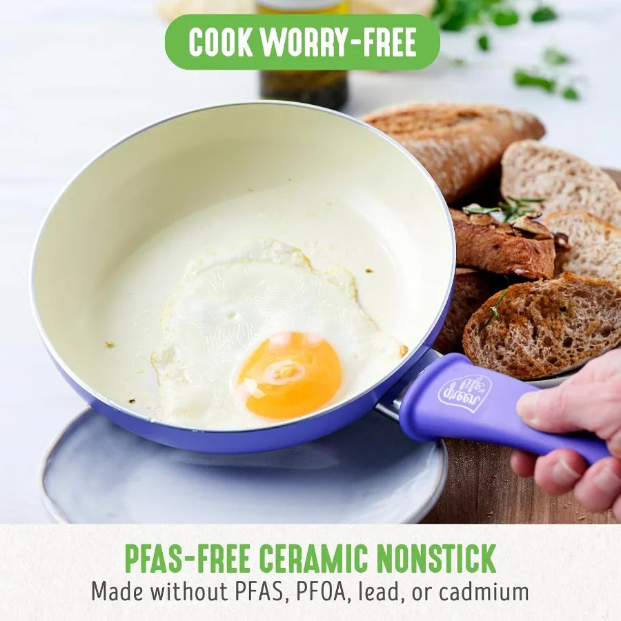 Soft Grip 16 Piece Healthy Ceramic Nonstick Cookware Set Pots and Pans Set. Dishwasher Safe