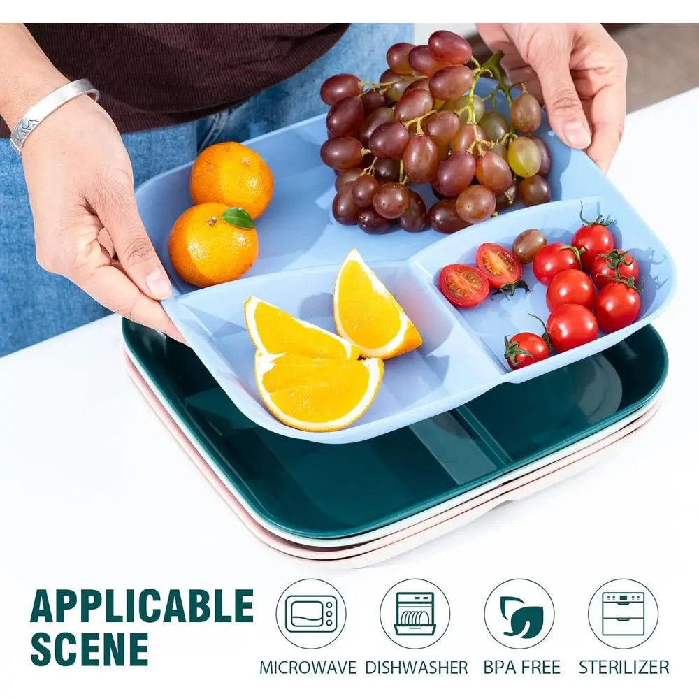 10 Inch Durable Divided Plates, 5 Pack, Reusable, Safe for Microwave and Dishwasher.