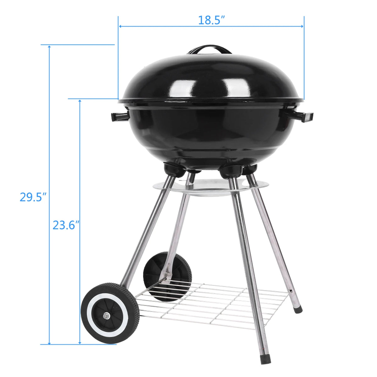 Portable Charcoal Grill with Thermometer & Wooden Handle.