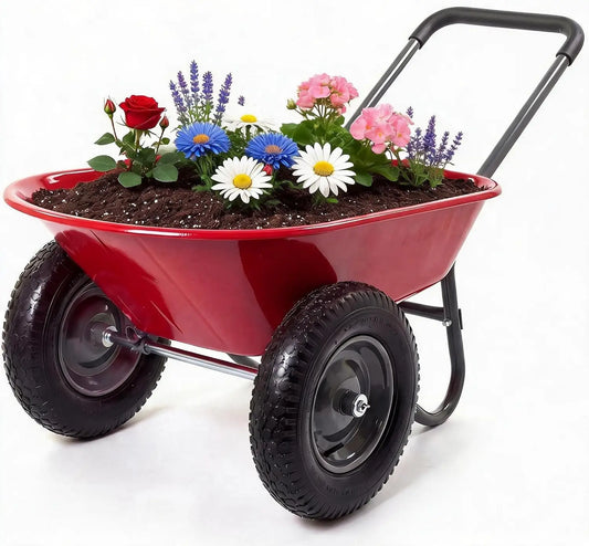 600 Lbs Garden Wheelbarrow with All Terrain 2 Wheel Wagon Cart Steel Frame | Utility Heavy Duty Outdoor Garden Cart 2-Wheel.