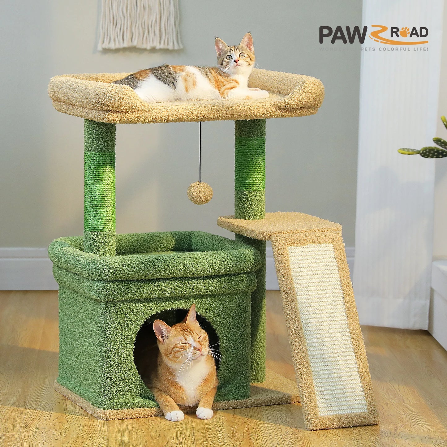 Small Cat Tree for Indoor Cat Tower with Sisal Scratching Post and Pad Wide Top Perch.