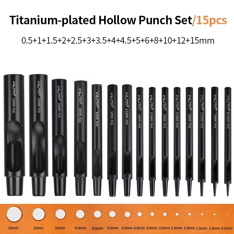 Plating Titanium Leather Hollow Punching Tool Set Round Hole Puncher.