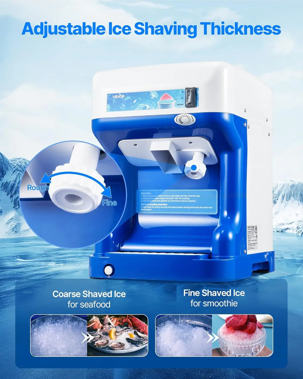 Commercial Ice Shaver, Tabletop Shaved Ice Machinee (Blue)
