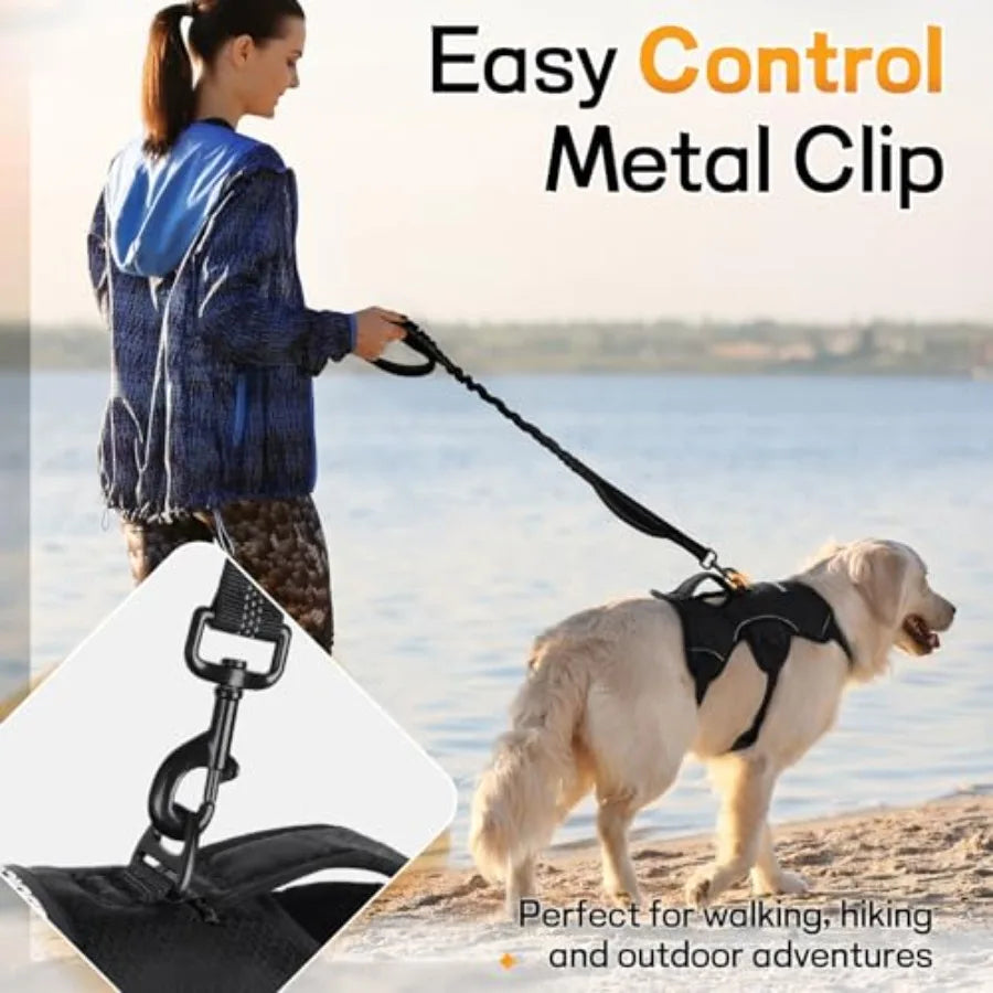 Escape Proof Dog Harness for Large, No Pull with Lift Handle No Escape, Full Soft Padded, Reflective Adjustable Vest, Leash