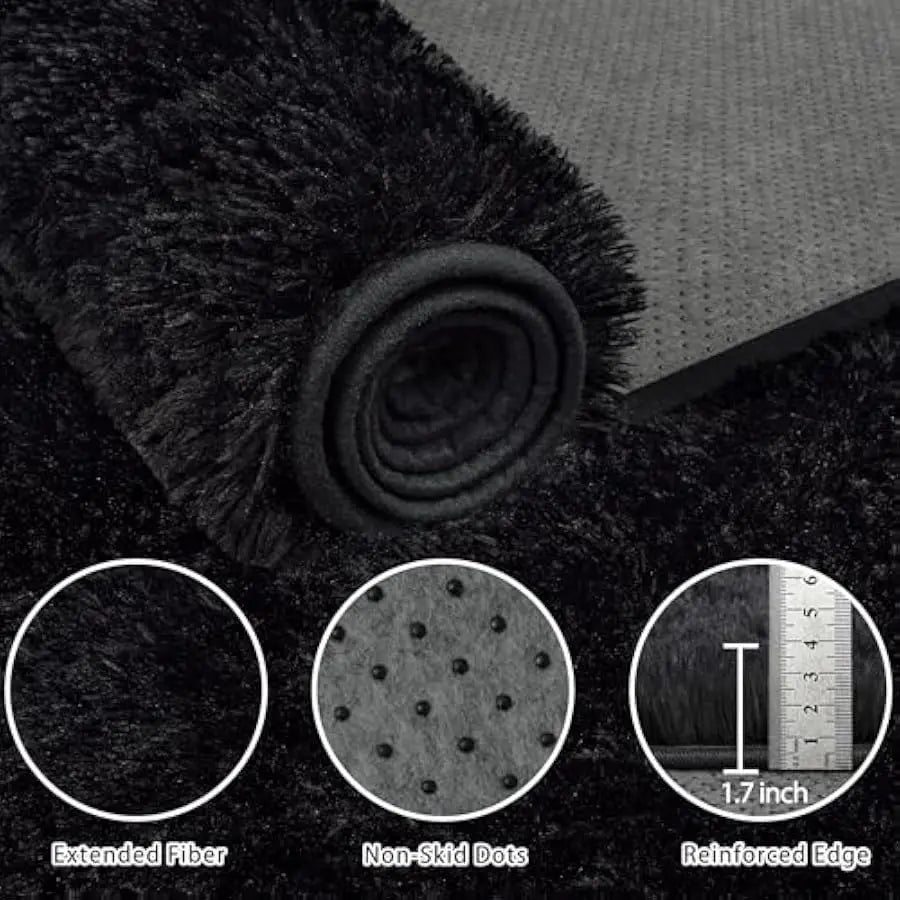 8x10 Area Rug. Ultra Soft Fluffy Shag Black Rugs, Large Fuzzy Plush Indoor Non Slip Carpet Washable Rug .