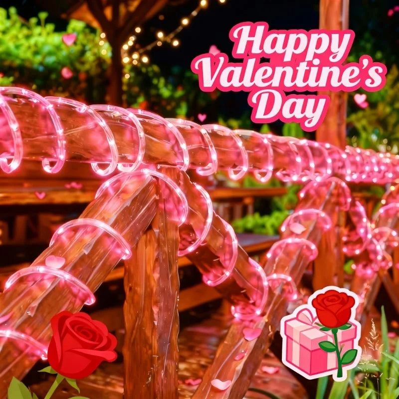 New 1 Sets of Valentine's Day Outdoor Tubular String Lights, 100 LED String Lights, Waterproof Fairy Lights, 8 Lighting Modes, .