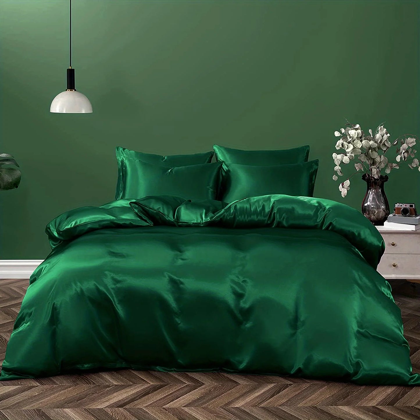 Satin Solid Color Ultra-Soft 3-Piece Duvet Cover Set, . Color Bedding Set with Pillowcases, .