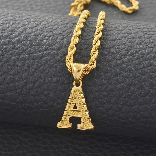A-Z letter necklace, men's and women's gold-plated initials pendant rope chain,