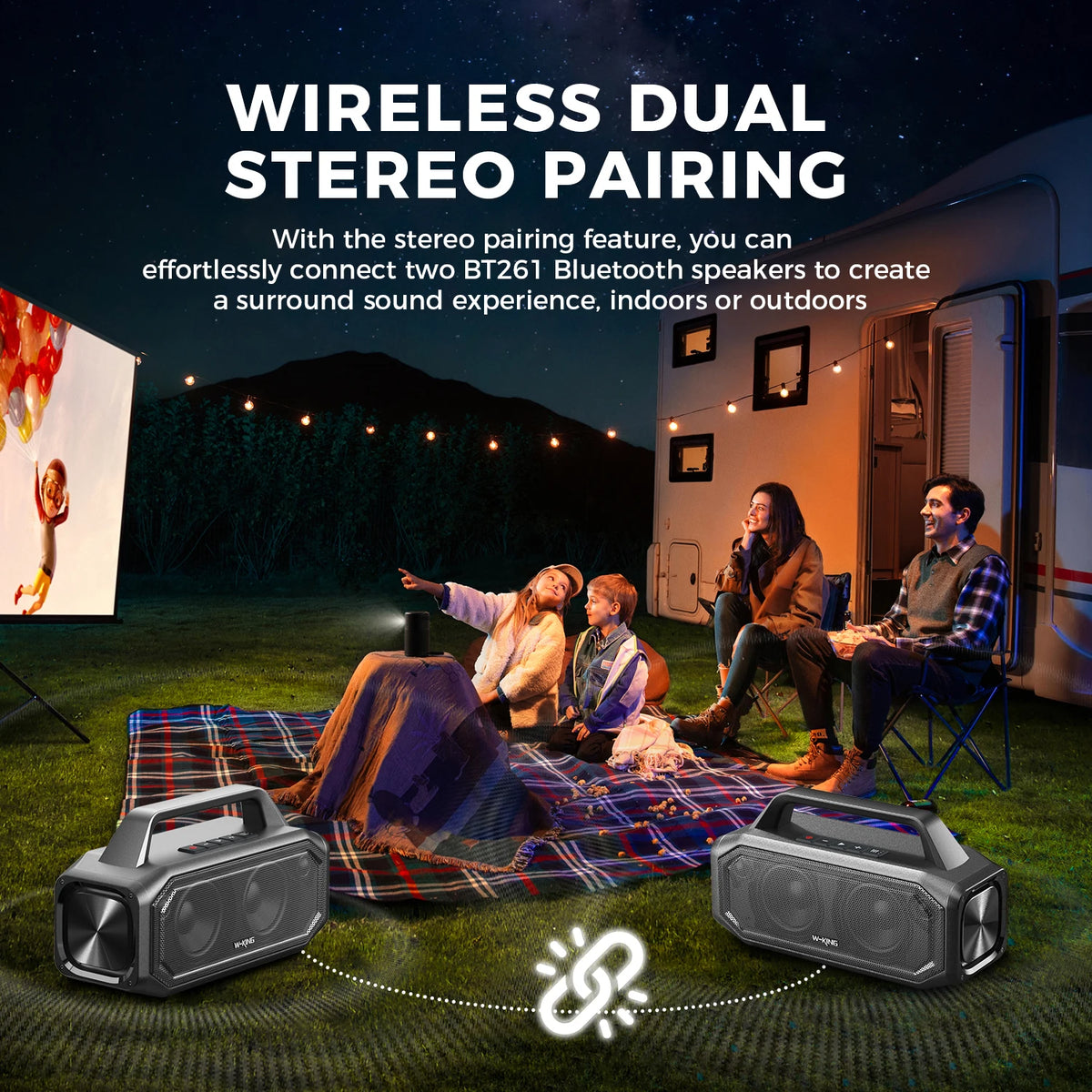W-KING BT261-2 Bluetooth Wireless, 80W Portable Outdoor Speakers Loud with Bass Boost,.