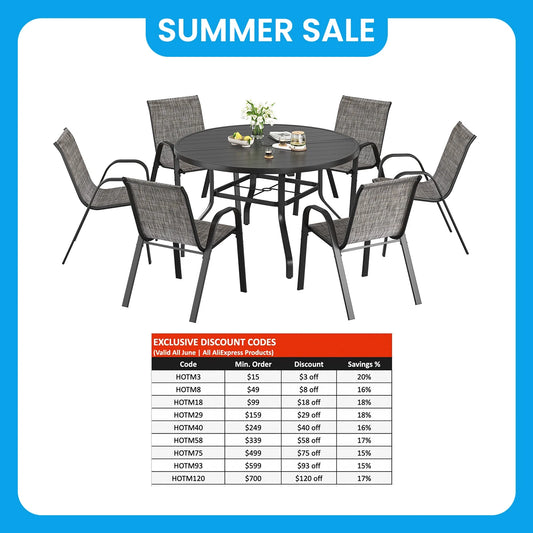 7-Piece Outdoor Dining Set for 6, Round Patio Table with 6 Chairs, .