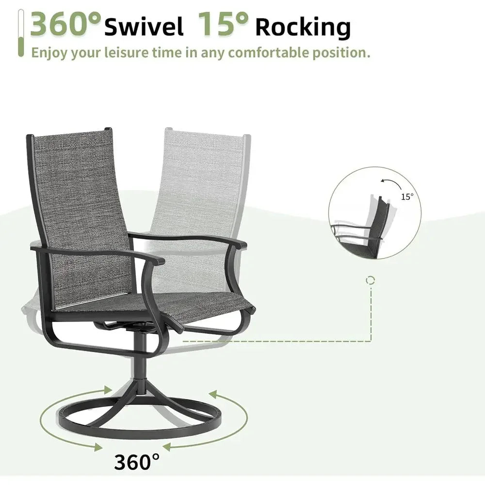 2-Piece All-Weather Swivel Rocker Patio Chairs with Textilene Mesh and Rust-Resistant Steel,.