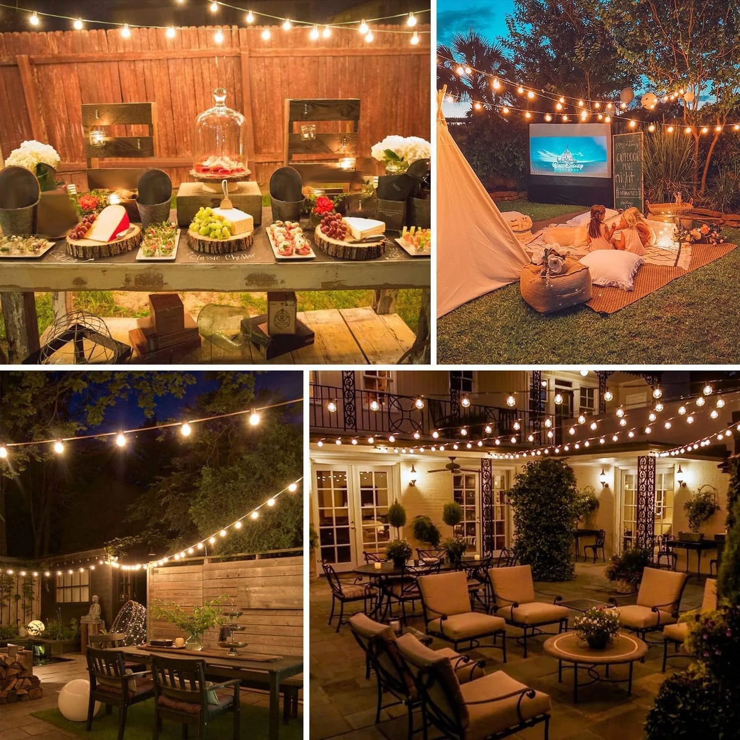 100FT S14 LED String Lights, 24 Bulbs, 2700K Warm White, E12 Base, Black Cord, .