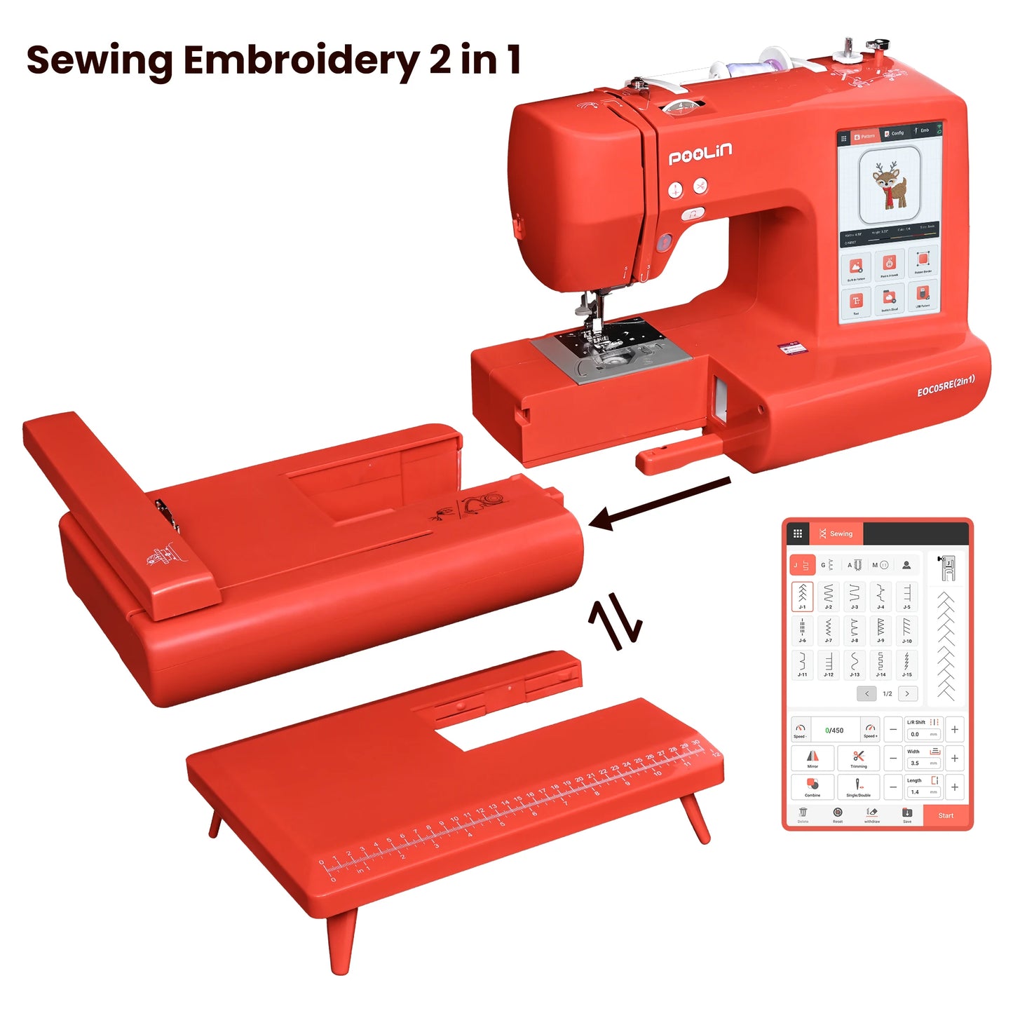2in1 Embroidery Sewing Machine, Computerized Home Machine for Beginners with Starter Kit