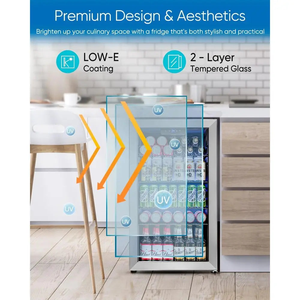 Compact 126-Can Glass Door Beverage Cooler,