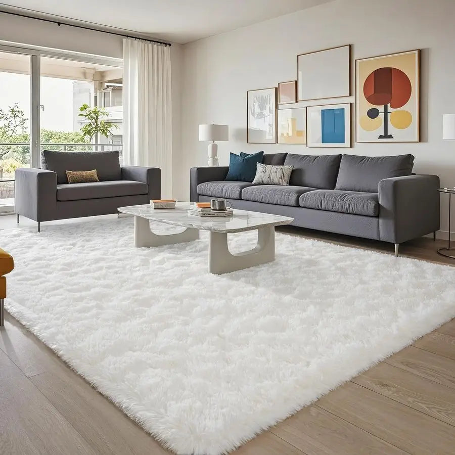 Fluffy Rugs for Living Room 5x8 Cream White, Washable