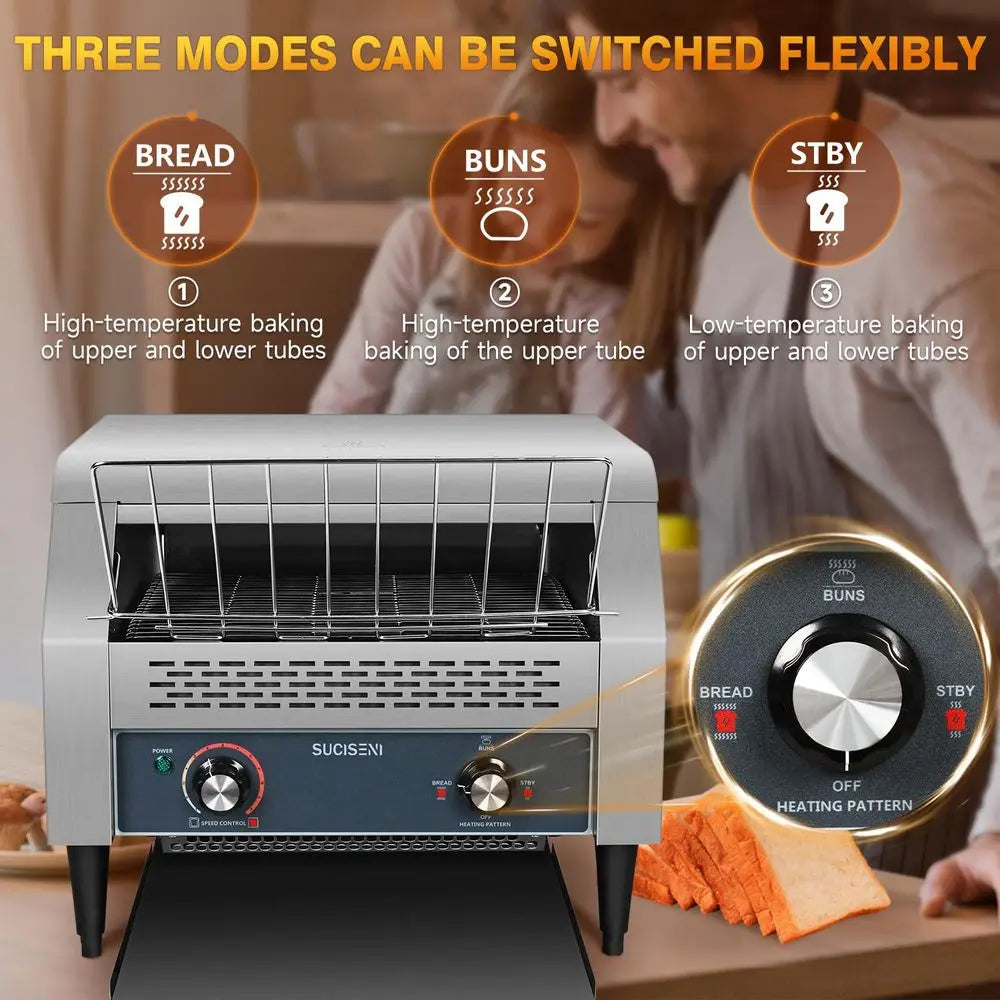 Commercial Conveyor Toaster .3 Slice at Time 2600W Bun Toasters with Dual Heating Tube for Bagel