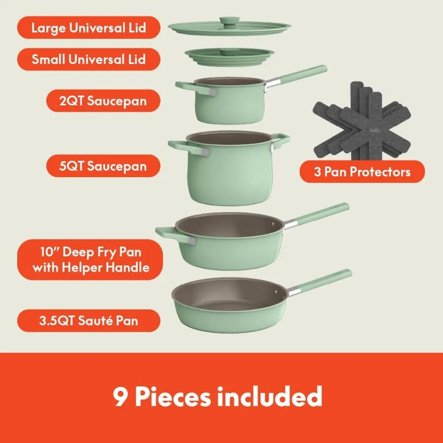 9 Piece Ceramic Nonstick Cookware Set Fitsanywhere™ Kitchenware w EverGood™ Coating Dishwasher and Oven Safe All Stovetops.