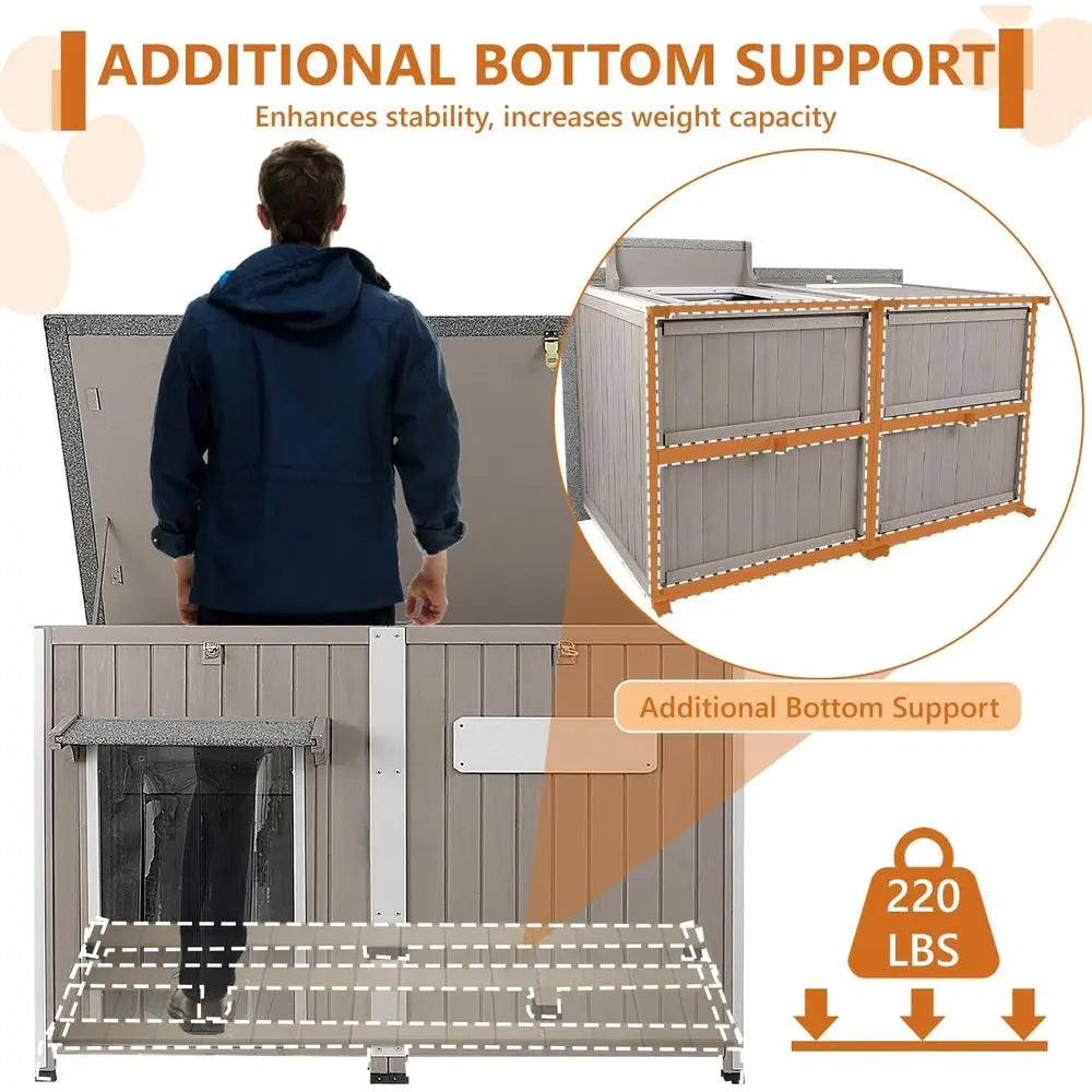 Extra Large Wooden Dog House with Weatherproof Roof, Iron Frame, Removable Floor, Openable Top